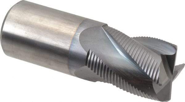 Accupro - 1" Diam, Fine Pitch, 1-1/4" LOC, 4 Flute Solid Carbide Roughing Square End Mill - TiCN Finish, 3" OAL, 1" Shank Diam, Single End, Centercutting, 30° Helix - Eagle Tool & Supply