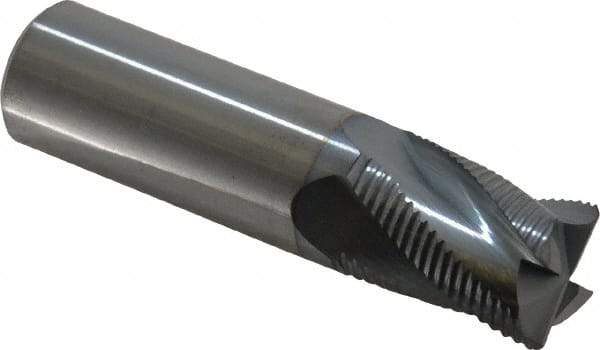 Accupro - 3/4" Diam, Fine Pitch, 1" LOC, 4 Flute Solid Carbide Roughing Square End Mill - TiCN Finish, 3" OAL, 3/4" Shank Diam, Single End, Centercutting, 30° Helix - Eagle Tool & Supply
