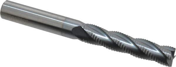 Accupro - 7/16" Diam, Fine Pitch, 2" LOC, 4 Flute Solid Carbide Roughing Square End Mill - TiCN Finish, 4" OAL, 7/16" Shank Diam, Single End, Centercutting, 30° Helix - Eagle Tool & Supply