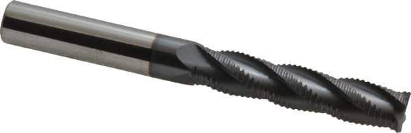 Accupro - 7/16" Diam, Fine Pitch, 2" LOC, 4 Flute Solid Carbide Roughing Square End Mill - AlTiN Finish, 4" OAL, 7/16" Shank Diam, Single End, Centercutting, 30° Helix - Eagle Tool & Supply