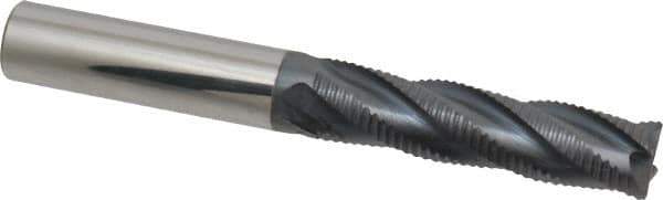Accupro - 1/2" Diam, Fine Pitch, 2" LOC, 4 Flute Solid Carbide Roughing Square End Mill - AlTiN Finish, 4" OAL, 1/2" Shank Diam, Single End, Centercutting, 30° Helix - Eagle Tool & Supply