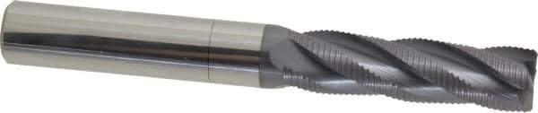 Accupro - 5/8" Diam, Fine Pitch, 2-1/4" LOC, 4 Flute Solid Carbide Roughing Square End Mill - AlTiN Finish, 5" OAL, 5/8" Shank Diam, Single End, Centercutting, 30° Helix - Eagle Tool & Supply