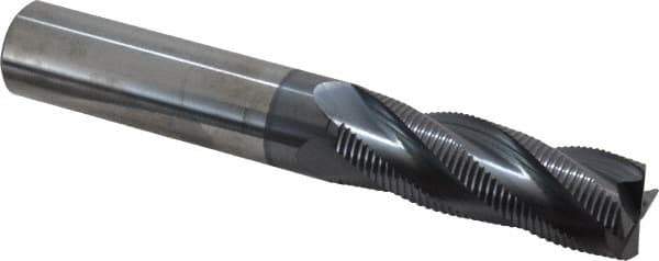 Accupro - 3/4" Diam, Fine Pitch, 2-1/4" LOC, 4 Flute Solid Carbide Roughing Square End Mill - AlTiN Finish, 5" OAL, 3/4" Shank Diam, Single End, Centercutting, 30° Helix - Eagle Tool & Supply