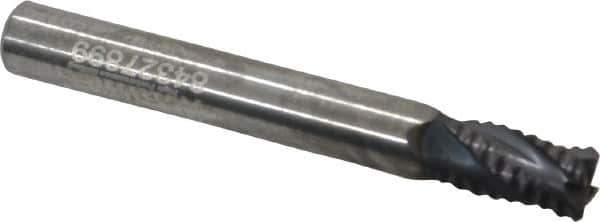 Accupro - 1/4" Diam, Fine Pitch, 3/8" LOC, 4 Flute Solid Carbide Roughing Square End Mill - AlTiN Finish, 2" OAL, 1/4" Shank Diam, Single End, Centercutting, 30° Helix - Eagle Tool & Supply