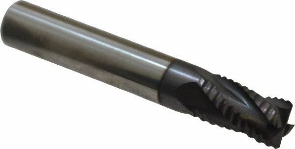 Accupro - 5/16" Diam, Fine Pitch, 7/16" LOC, 4 Flute Solid Carbide Roughing Square End Mill - AlTiN Finish, 2" OAL, 5/16" Shank Diam, Single End, Centercutting, 30° Helix - Eagle Tool & Supply
