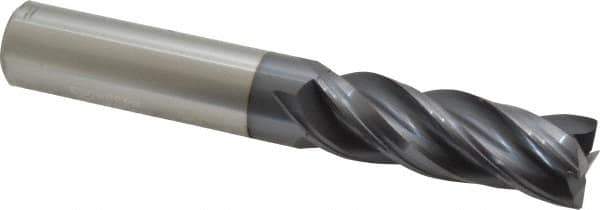 Accupro - 3/4", 4 Flute, Single End, Solid Carbide, Corner Chamfer End Mill - 5" OAL, Right Hand Flute, 2-1/4" LOC, Right Hand Cut - Eagle Tool & Supply