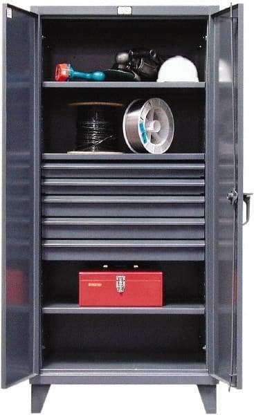 Strong Hold - 3 Shelf 5 Bin Locking Storage Cabinet - Steel, 36" Wide x 24" Deep x 78" High, Dark Gray - Eagle Tool & Supply