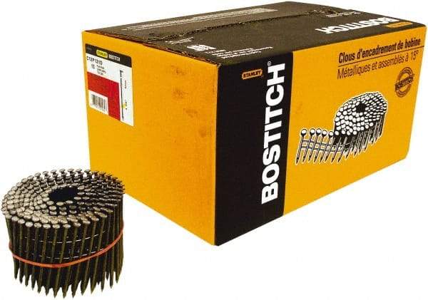 Stanley Bostitch - 11 Gauge 0.131" Shank Diam 3-1/4" Long Framing Nails for Power Nailers - Steel, Yellow Zinc Finish, Smooth Shank, Coil Wire Collation, Round Head, Diamond Point - Eagle Tool & Supply