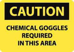 NMC - "Caution - Chemical Goggles Required in This Area", 10" Long x 14" Wide, Rigid Plastic Safety Sign - Rectangle, 0.05" Thick, Use for Accident Prevention - Eagle Tool & Supply