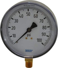 Wika - 4" Dial, 1/4 Thread, 0-100 Scale Range, Pressure Gauge - Lower Connection Mount, Accurate to 3-2-3% of Scale - Eagle Tool & Supply