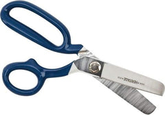 Heritage Cutlery - 3-1/4" LOC, 9-3/4" OAL Carbon Steel Standard Shears - Right Hand, 1 Blade Serrated, Plastic Coated Bent Handle, For General Purpose Use - Eagle Tool & Supply