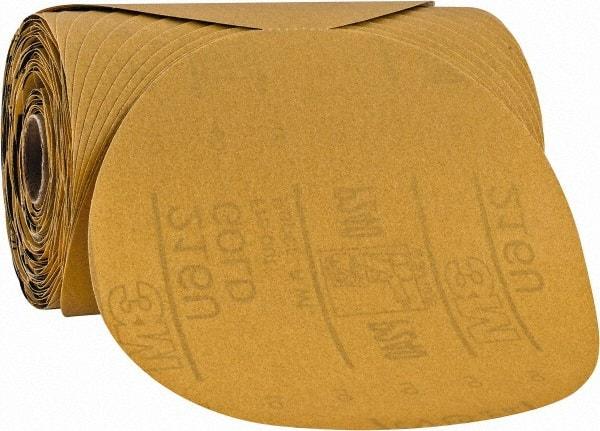 3M - 6" Diam, 240 Grit Aluminum Oxide Adhesive PSA Disc - Very Fine Grade, Gold, A Weighted Backing, Flexible, Use with Random Orbital Sanders - Eagle Tool & Supply