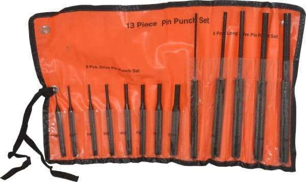 Value Collection - 13 Piece, 1/8 to 3/8", Pin Punch Set - Comes in Vinyl Case - Eagle Tool & Supply