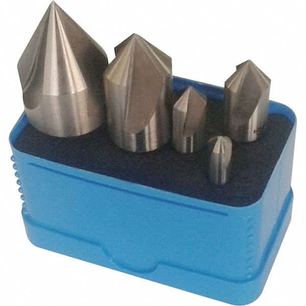 Interstate - 5 Piece, 1/4 to 1" Head Diam, 90° Included Angle, Single End Countersink Set - Eagle Tool & Supply