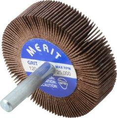 Merit Abrasives - 2" Diam x 1/2" Face Width, Fine Ceramic Alumina Coated Mounted Flap Wheel - 1/4" Shank Mount, 120 Grit, 30,000 Max RPM - Eagle Tool & Supply