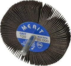 Merit Abrasives - 3" Diam x 1/2" Face Width, Fine Ceramic Alumina Coated Mounted Flap Wheel - 1/4" Shank Mount, 120 Grit, 30,000 Max RPM - Eagle Tool & Supply