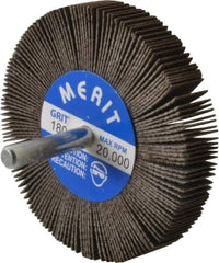 Merit Abrasives - 3" Diam x 1/2" Face Width, Very Fine Ceramic Alumina Coated Mounted Flap Wheel - 1/4" Shank Mount, 180 Grit, 30,000 Max RPM - Eagle Tool & Supply