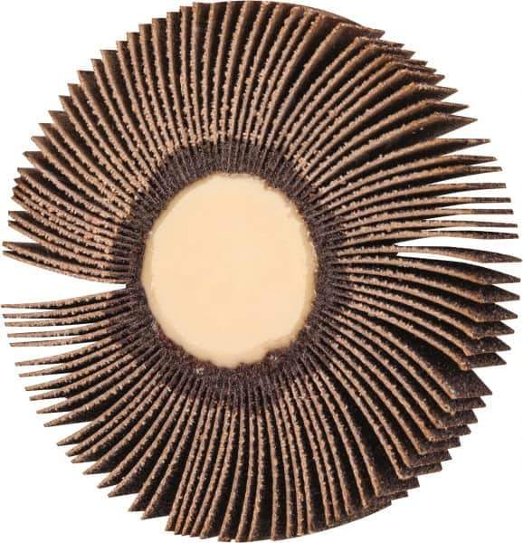 Merit Abrasives - 3" Diam x 1/2" Face Width, Medium Ceramic Alumina Coated Mounted Flap Wheel - 1/4" Shank Mount, 60 Grit, 30,000 Max RPM - Eagle Tool & Supply