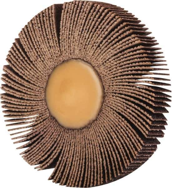 Merit Abrasives - 3" Diam x 1/2" Face Width, Medium Ceramic Alumina Coated Mounted Flap Wheel - 1/4" Shank Mount, 80 Grit, 30,000 Max RPM - Eagle Tool & Supply