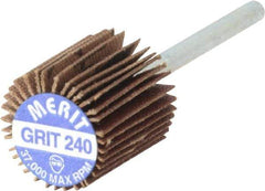 Merit Abrasives - 5/8" Diam x 5/8" Face Width, Very Fine Aluminum Oxide Coated Mounted Flap Wheel - 1/8" Shank Mount, 240 Grit, Cloth Backing, 37,000 Max RPM - Eagle Tool & Supply