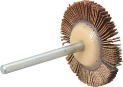 Merit Abrasives - 1-3/16" Diam x 1/8" Face Width, Very Fine Aluminum Oxide Coated Mounted Flap Wheel - 1/8" Shank Mount, 240 Grit, Cloth Backing, 30,000 Max RPM - Eagle Tool & Supply