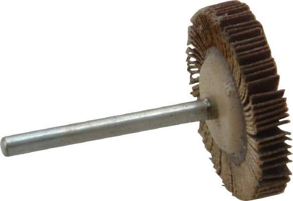 Merit Abrasives - 1-3/16" Diam x 3/16" Face Width, Extra Fine Aluminum Oxide Coated Mounted Flap Wheel - 1/8" Shank Mount, 320 Grit, Cloth Backing, 30,000 Max RPM - Eagle Tool & Supply