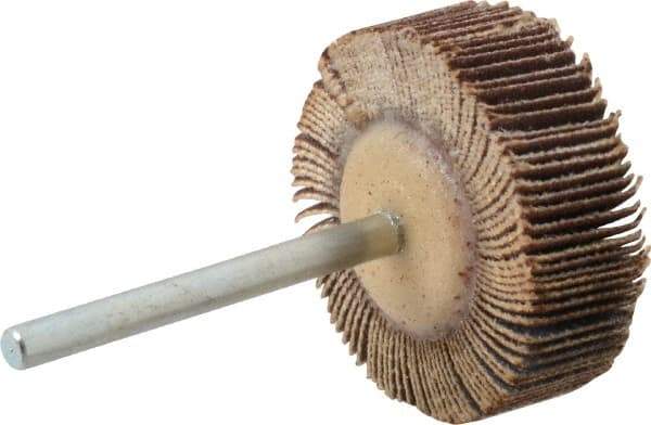 Merit Abrasives - 1-3/16" Diam x 3/8" Face Width, Very Fine Aluminum Oxide Coated Mounted Flap Wheel - 1/8" Shank Mount, 180 Grit, Cloth Backing, 30,000 Max RPM - Eagle Tool & Supply