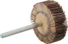 Merit Abrasives - 1-3/16" Diam x 3/8" Face Width, Very Fine Aluminum Oxide Coated Mounted Flap Wheel - 1/8" Shank Mount, 180 Grit, Cloth Backing, 30,000 Max RPM - Eagle Tool & Supply