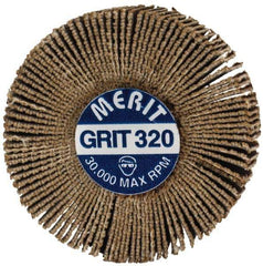 Merit Abrasives - 1-3/16" Diam x 3/8" Face Width, Extra Fine Aluminum Oxide Coated Mounted Flap Wheel - 1/8" Shank Mount, 320 Grit, Cloth Backing, 30,000 Max RPM - Eagle Tool & Supply