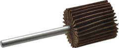 Merit Abrasives - 5/8" Diam x 3/4" Face Width, Very Fine Aluminum Oxide Coated Mounted Flap Wheel - 1/8" Shank Mount, 180 Grit, Cloth Backing, 37,000 Max RPM - Eagle Tool & Supply