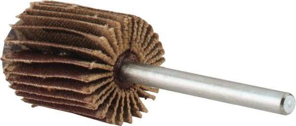 Merit Abrasives - 5/8" Diam x 3/4" Face Width, Very Fine Aluminum Oxide Coated Mounted Flap Wheel - 1/8" Shank Mount, 240 Grit, Cloth Backing, 37,000 Max RPM - Eagle Tool & Supply