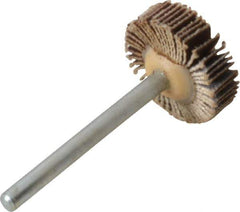 Merit Abrasives - 3/4" Diam x 3/16" Face Width, Very Fine Aluminum Oxide Coated Mounted Flap Wheel - 1/8" Shank Mount, 240 Grit, Cloth Backing, 35,000 Max RPM - Eagle Tool & Supply
