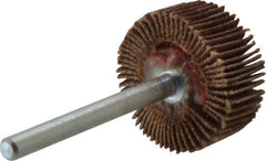 Merit Abrasives - 3/4" Diam x 3/8" Face Width, Very Fine Aluminum Oxide Coated Mounted Flap Wheel - 1/8" Shank Mount, 240 Grit, Cloth Backing, 35,000 Max RPM - Eagle Tool & Supply