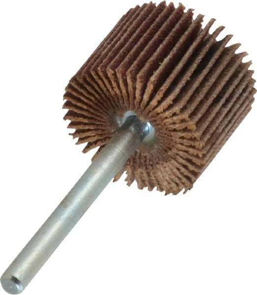 Merit Abrasives - 3/4" Diam x 1/2" Face Width, Very Fine Aluminum Oxide Coated Mounted Flap Wheel - 1/8" Shank Mount, 180 Grit, Cloth Backing, 35,000 Max RPM - Eagle Tool & Supply