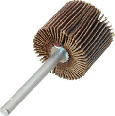 Merit Abrasives - 3/4" Diam x 5/8" Face Width, Very Fine Aluminum Oxide Coated Mounted Flap Wheel - 1/8" Shank Mount, 180 Grit, Cloth Backing, 35,000 Max RPM - Eagle Tool & Supply