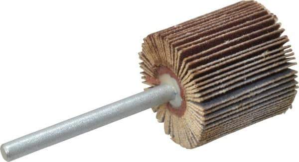 Merit Abrasives - 3/4" Diam x 3/4" Face Width, Extra Fine Aluminum Oxide Coated Mounted Flap Wheel - 1/8" Shank Mount, 320 Grit, Cloth Backing, 35,000 Max RPM - Eagle Tool & Supply