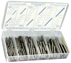 Precision Brand - 100 Piece, #0 to #6" Pin Diam, Taper Pin Assortment - 3/4 to 3" Long, 1215 & 12L14 Steel - Eagle Tool & Supply
