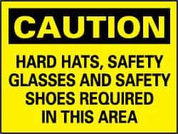 NMC - "Caution - Hard Hats, Safety Glasses, Safety Shoes Required in This Area", 14" Long x 20" Wide, Aluminum Safety Sign - Rectangle, 0.04" Thick, Use for Accident Prevention - Eagle Tool & Supply