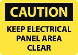 NMC - "Caution - Keep Electrical Panel Area Clear", 10" Long x 14" Wide, Pressure-Sensitive Vinyl Safety Sign - Rectangle, 0.004" Thick, Use for Accident Prevention - Eagle Tool & Supply