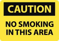 NMC - "Caution - No Smoking in This Area", 7" Long x 10" Wide, Pressure-Sensitive Vinyl Safety Sign - Rectangle, 0.004" Thick, Use for Accident Prevention - Eagle Tool & Supply
