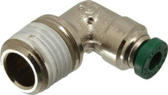 Parker - 5/32" Outside Diam, 1/4 NPTF, Nickel Plated Brass Push-to-Connect Tube Male Elbow - 300 Max psi, Tube to Male NPT Connection, Buna-N O-Ring - Eagle Tool & Supply