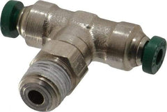 Parker - 1/8" Outside Diam, 1/8 NPTF, Nickel Plated Brass Push-to-Connect Tube Male Swivel Branch Tee - 300 Max psi, Tube to Male NPT Connection, Buna-N O-Ring - Eagle Tool & Supply