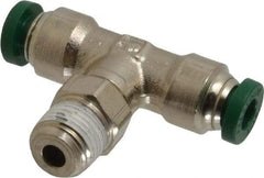 Parker - 3/16" Outside Diam, 1/8 NPTF, Nickel Plated Brass Push-to-Connect Tube Male Swivel Branch Tee - 300 Max psi, Tube to Male NPT Connection, Buna-N O-Ring - Eagle Tool & Supply