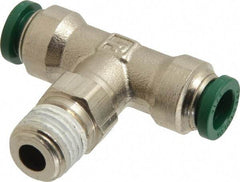 Parker - 5/16" Outside Diam, 1/4 NPTF, Nickel Plated Brass Push-to-Connect Tube Male Swivel Branch Tee - 300 Max psi, Tube to Male NPT Connection, Buna-N O-Ring - Eagle Tool & Supply