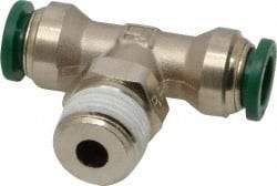 Parker - 3/8" Outside Diam, 3/8 NPTF, Nickel Plated Brass Push-to-Connect Tube Male Swivel Branch Tee - 300 Max psi, Tube to Male NPT Connection, Buna-N O-Ring - Eagle Tool & Supply