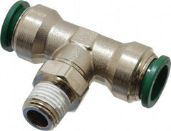 Parker - 1/2" Outside Diam, 1/4 NPTF, Nickel Plated Brass Push-to-Connect Tube Male Swivel Branch Tee - 300 Max psi, Tube to Male NPT Connection, Buna-N O-Ring - Eagle Tool & Supply