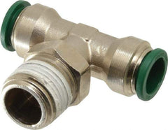 Parker - 1/2" Outside Diam, 1/2 NPTF, Nickel Plated Brass Push-to-Connect Tube Male Swivel Branch Tee - 300 Max psi, Tube to Male NPT Connection, Buna-N O-Ring - Eagle Tool & Supply
