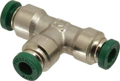 Parker - 3/16" Outside Diam, Nickel Plated Brass Push-to-Connect Tube Union Tee - 300 Max psi, Tube to Tube Connection, Buna-N O-Ring - Eagle Tool & Supply