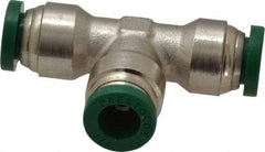 Parker - 1/4" Outside Diam, Nickel Plated Brass Push-to-Connect Tube Union Tee - 300 Max psi, Tube to Tube Connection, Buna-N O-Ring - Eagle Tool & Supply