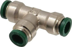 Parker - 5/16" Outside Diam, Nickel Plated Brass Push-to-Connect Tube Union Tee - 300 Max psi, Tube to Tube Connection, Buna-N O-Ring - Eagle Tool & Supply
